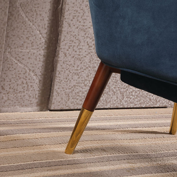 European Hotel Lobby Furniture Retro Single Armchair Metal Frosted Velvet Lazy Sofa Chair 5