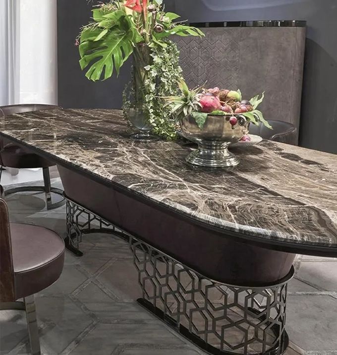 Modern Light Hotel Restaurant Furniture Simple Oval Marble Dining Table 4