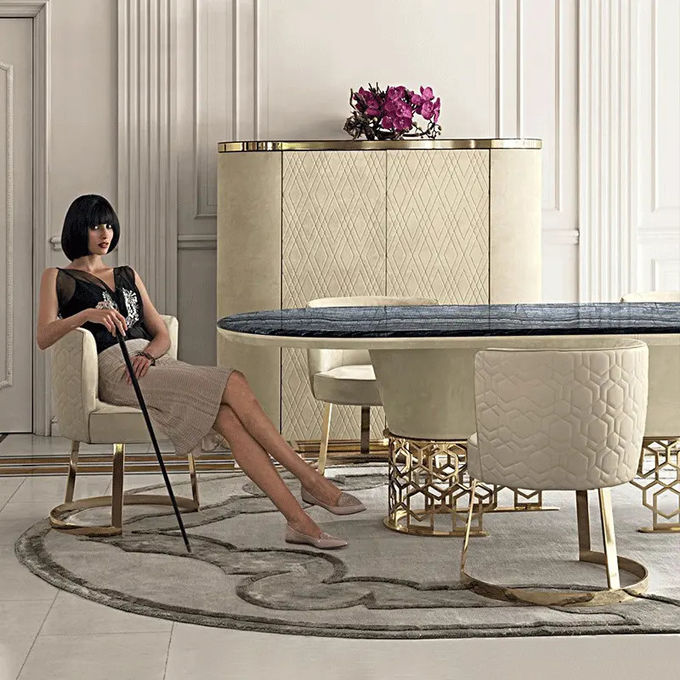 Modern Light Hotel Restaurant Furniture Simple Oval Marble Dining Table 0