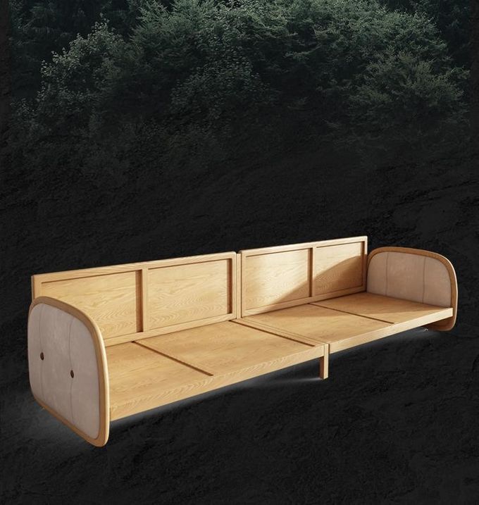 Multi Functional Hotel Lobby Furniture Nordic Simple Solid Wood Fabric Sofa 4