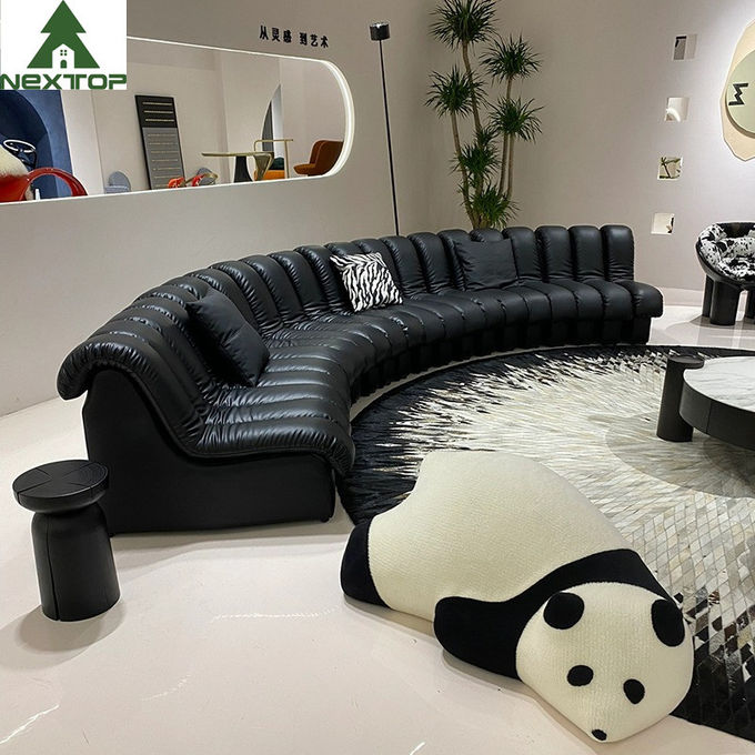 Luxury Black Leather Curved Piano Sofa Large Lobby Set For Hotel Villa 1
