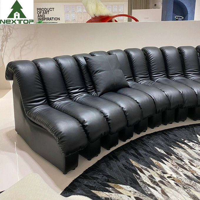 Luxury Black Leather Curved Piano Sofa Large Lobby Set For Hotel Villa 2