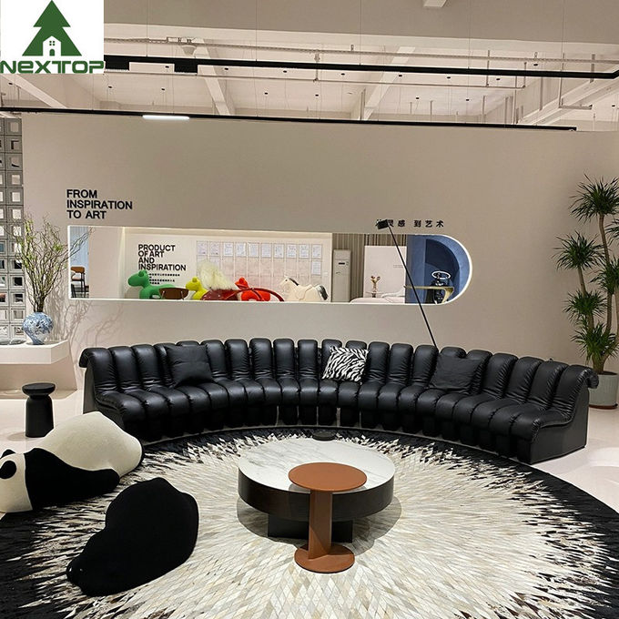 Luxury Black Leather Curved Piano Sofa Large Lobby Set For Hotel Villa 0