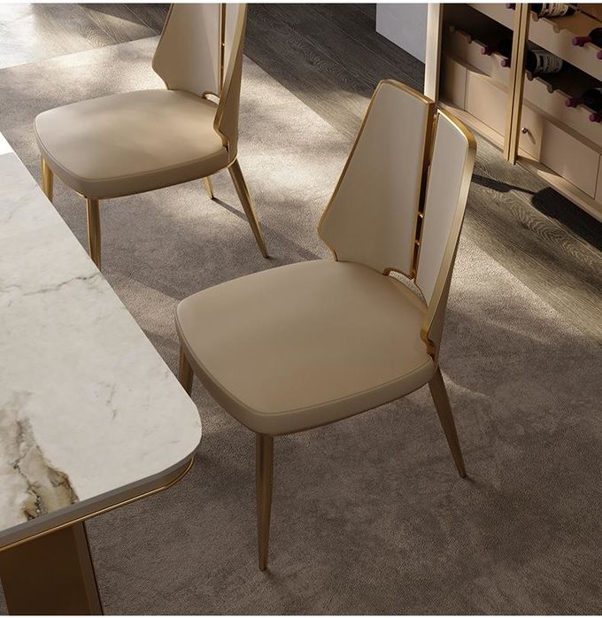 Modern Light Luxury Hotel Restaurant Furniture Stainless Steel Leather Dining Chair 4