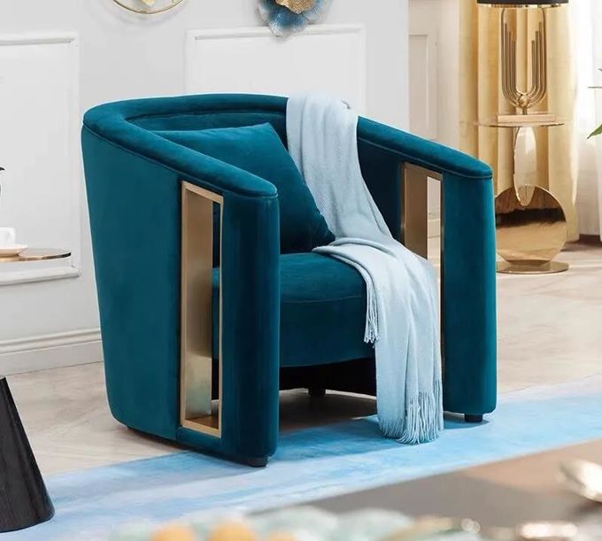 Creative Armrest Hollow Velvet Metal Single Sofa Chair Italian Style Customized 2