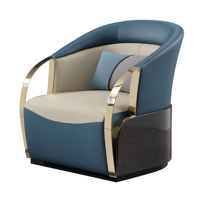 High End Hotel Lobby Furniture Genuine Leather Stainless Steel Armrest Single Lounge Chair 3