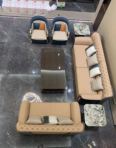 High End Hotel Lobby Furniture Genuine Leather Stainless Steel Armrest Single Lounge Chair 4