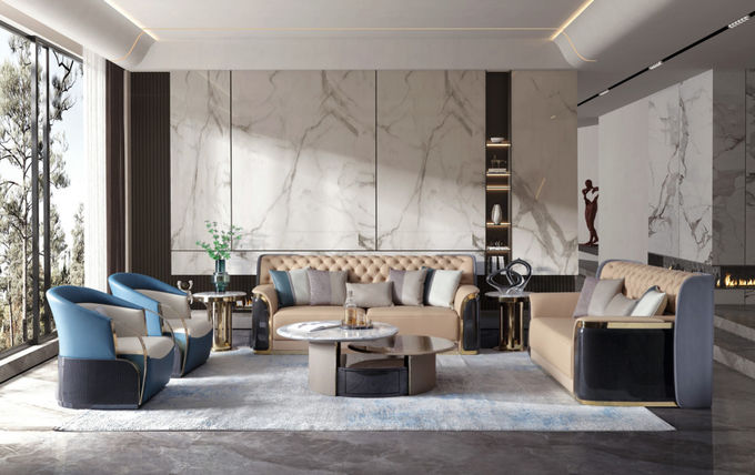 High End Hotel Lobby Furniture Genuine Leather Stainless Steel Armrest Single Lounge Chair 1