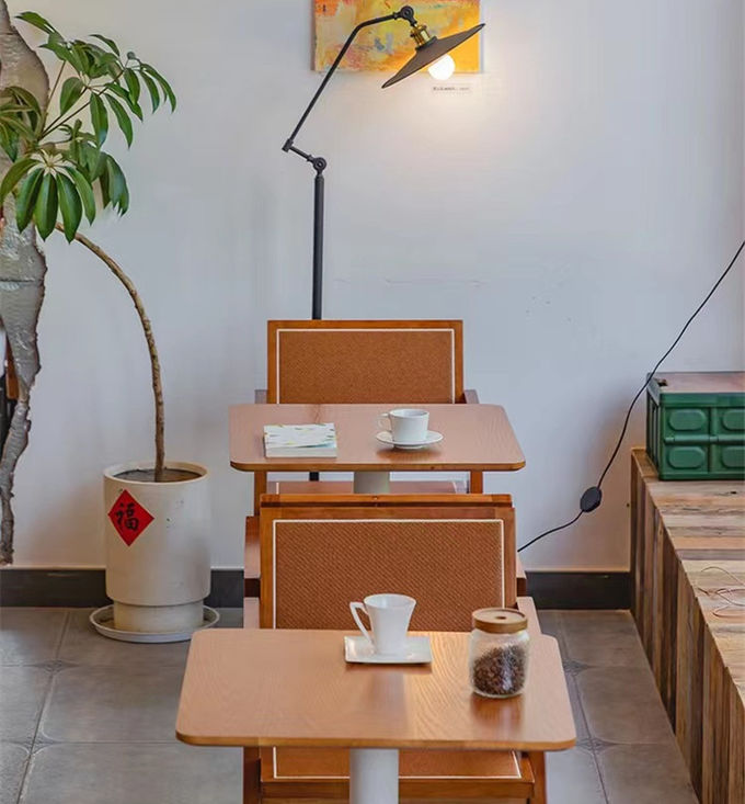 Restaurant Coffee Shop Bistro Commercial Furniture Ash Solid Wooden Dining Set 5