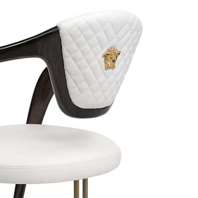 Leather Stainless Steel Modern Armrest Dining Chair Luxury Versace Design 1