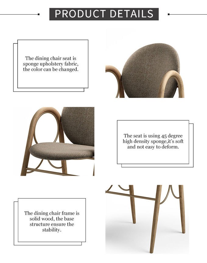 Customized Size Hotel Restaurant Furniture Metal Solid Wood Fabric Dining Chair 0