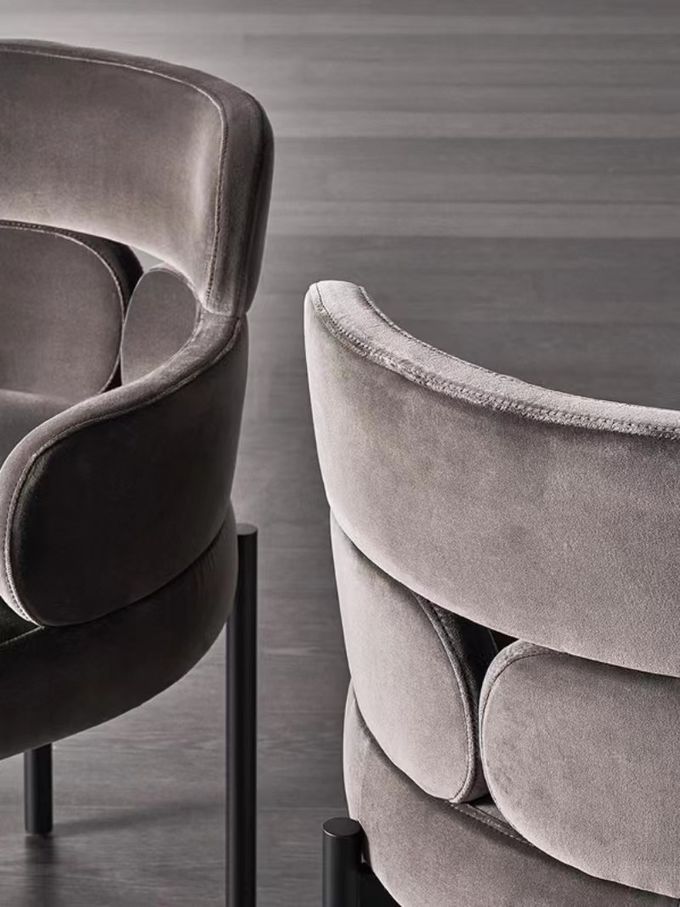 Light Luxury Creative Hotel Restaurant Furniture Metal Art Velvet Armrest Dining Chair 1