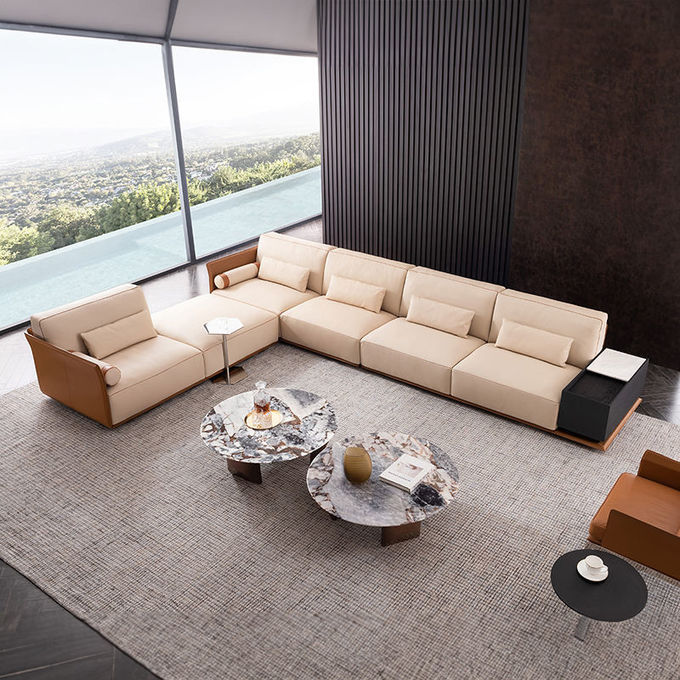 Modern Interior L Shape Sofa Set Luxury Leather Hotel Lobby Office Area 0