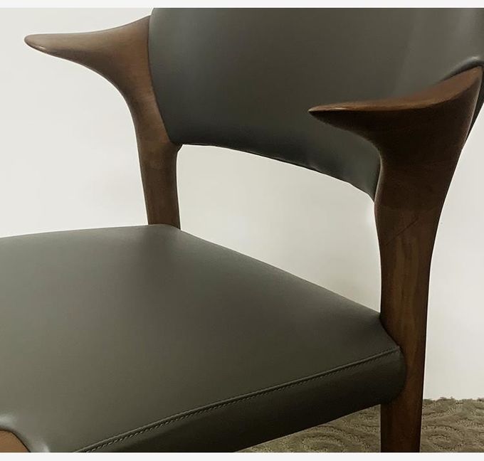 Restaurant Solid Wood Dining Chair Creative Soft Backrests Cow Corner Shape Armrests 5