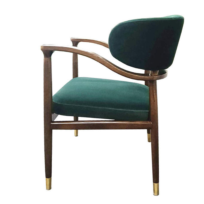 Skin Friendly Light Luxury Hotel Furniture Solid Wood Armrest Silky Velvet Dining Chair 0