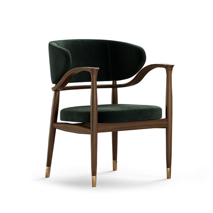 Skin Friendly Light Luxury Hotel Furniture Solid Wood Armrest Silky Velvet Dining Chair 2