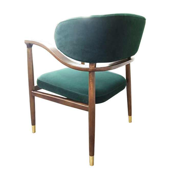 Skin Friendly Light Luxury Hotel Furniture Solid Wood Armrest Silky Velvet Dining Chair 3