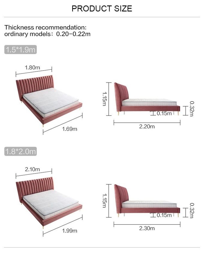 Custom Size Wooden Double Bed Queen Platform King Size Fabric Bed Hotel Bedroom Furniture 3