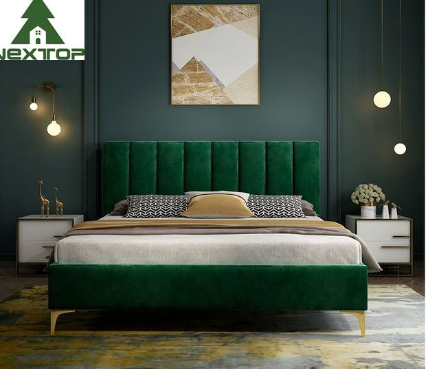 Custom Size Wooden Double Bed Queen Platform King Size Fabric Bed Hotel Bedroom Furniture 4