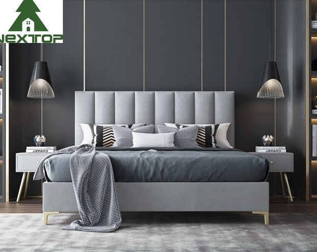 Custom Size Wooden Double Bed Queen Platform King Size Fabric Bed Hotel Bedroom Furniture 2