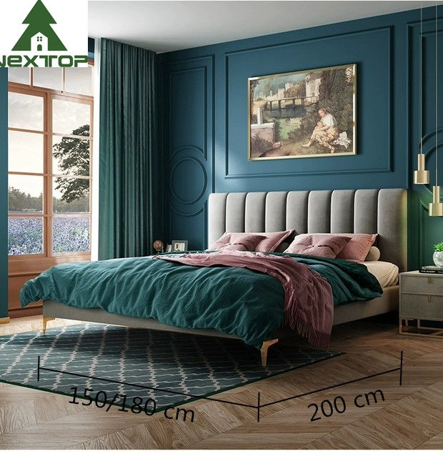 Custom Size Wooden Double Bed Queen Platform King Size Fabric Bed Hotel Bedroom Furniture 1