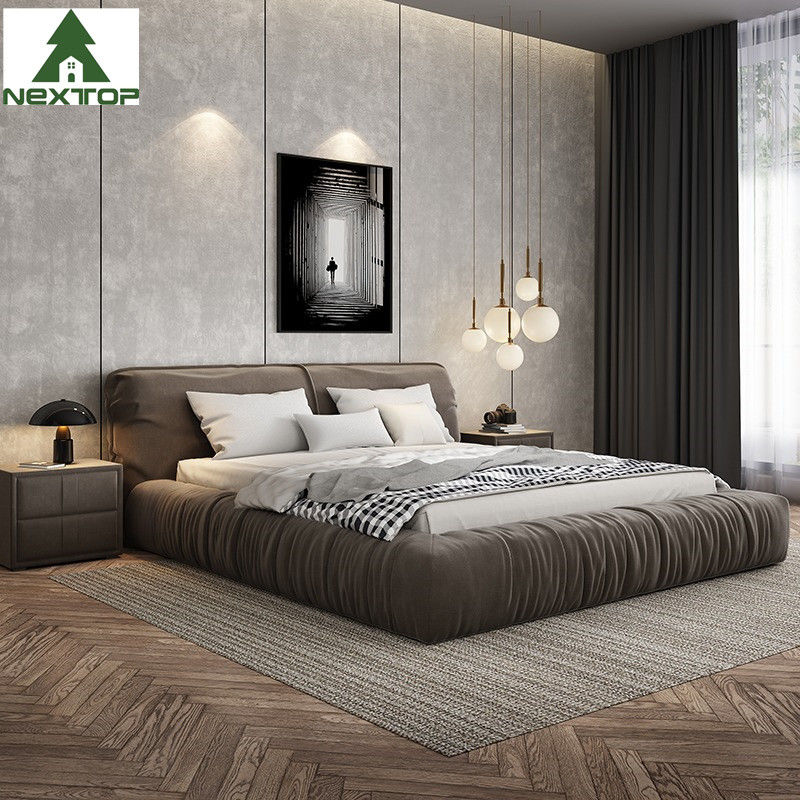 Tech Velvet Soft Sponge Queen And King Size Bed For Hotel Bedroom