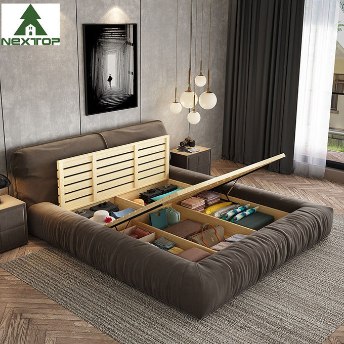 Tech Velvet Soft Sponge Queen And King Size Bed For Hotel Bedroom 0