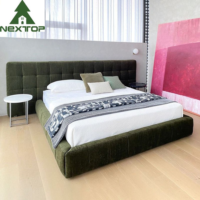 Modern Hotel Resort Bedroom Furniture Sets King Size Luxury Green Velvet Beds 2