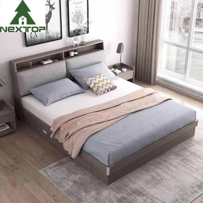 Wooden Frame Leather Headboard Bed With Nightstands Home Hotel Room Furniture 3