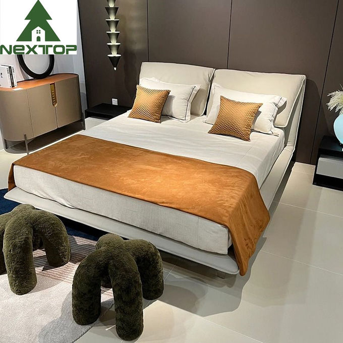 Stainless steel Upholstered Bedroom Sets Modern White Leather King Size Bed 4