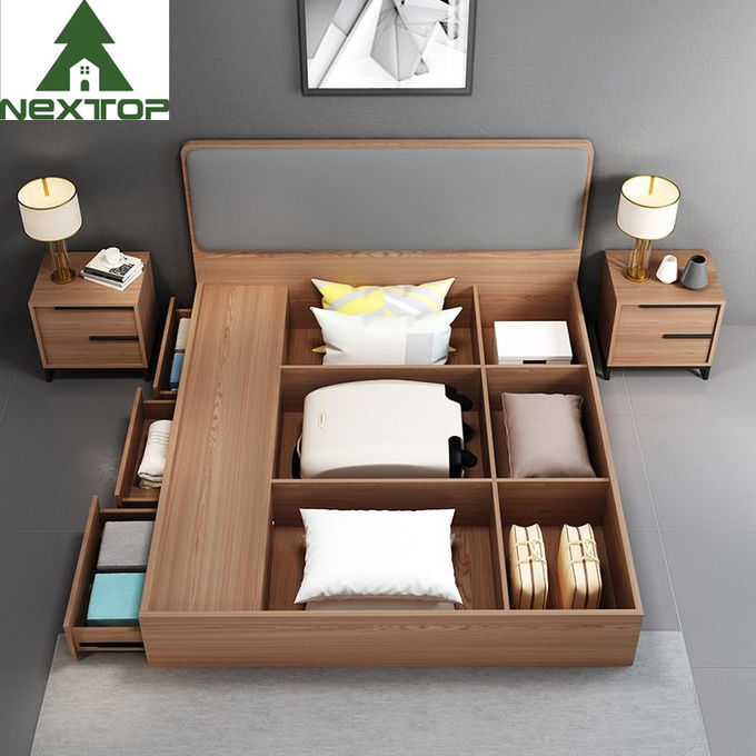 Modern Hotel Bedroom Furniture Wooden Structure Double Storage Bed For Home 1