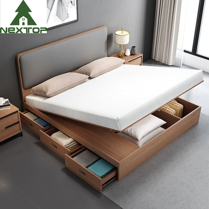 Modern Hotel Bedroom Furniture Wooden Structure Double Storage Bed For Home 0