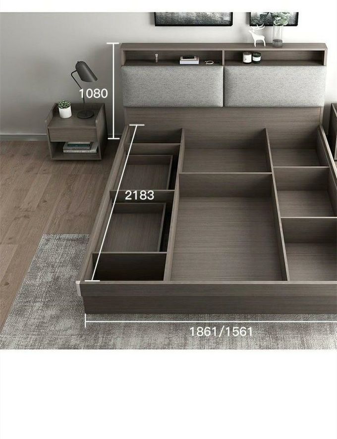 Wooden Frame Leather Headboard Bed With Nightstands Home Hotel Room Furniture 2