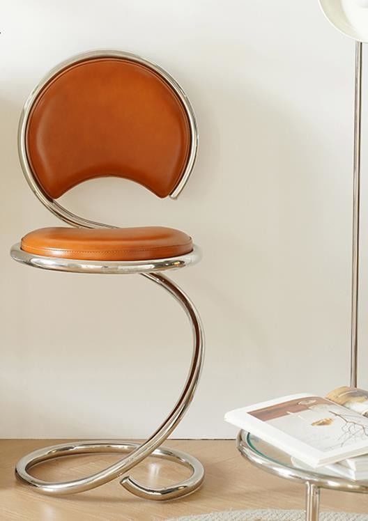 Stainless Steel Frame Leather Dining Chair Nordic Minimalist Creative 3