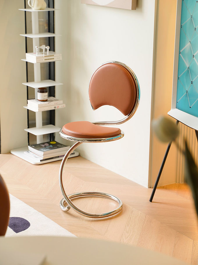 Stainless Steel Frame Leather Dining Chair Nordic Minimalist Creative 0