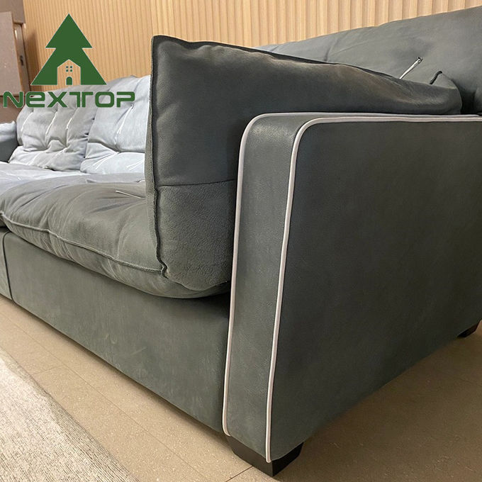 Light Green Comfortable Fabric 3 4 5 6 Seater Long Sofa Customization 1