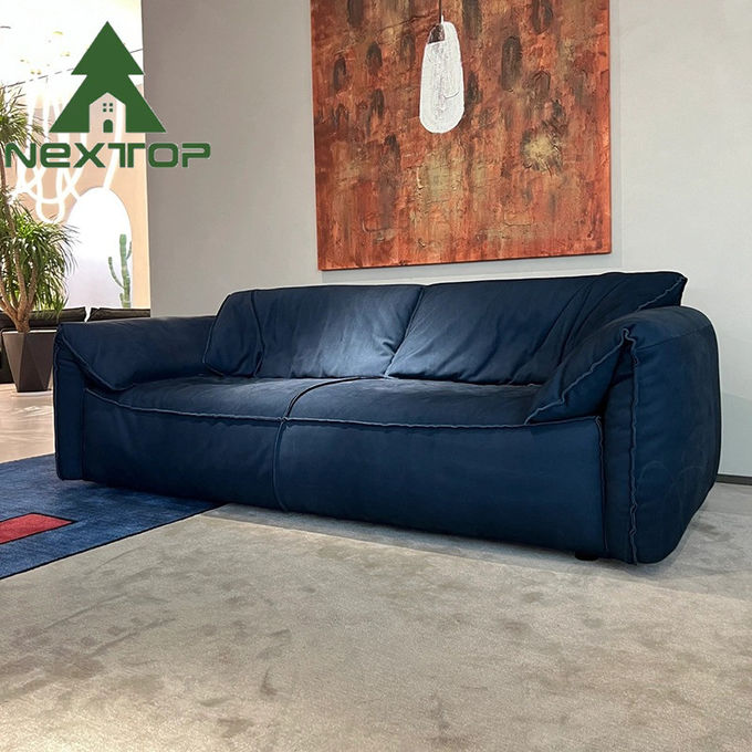 Custom Modern Deep Blue Fabric Interior Sofa 2 3 4 Seating For Home Villa Hotel 0