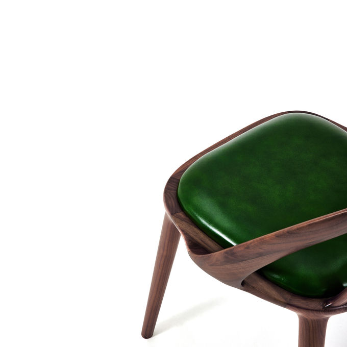 Nordic Style Walnut Dining Chair Light Luxury Genuine Leather Solid Black 1