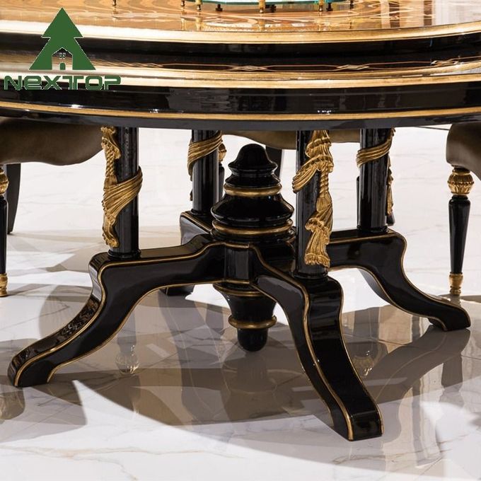 Deluxe Dining Room Set Classical Antique Wooden Round Dining Table With Turntable 0