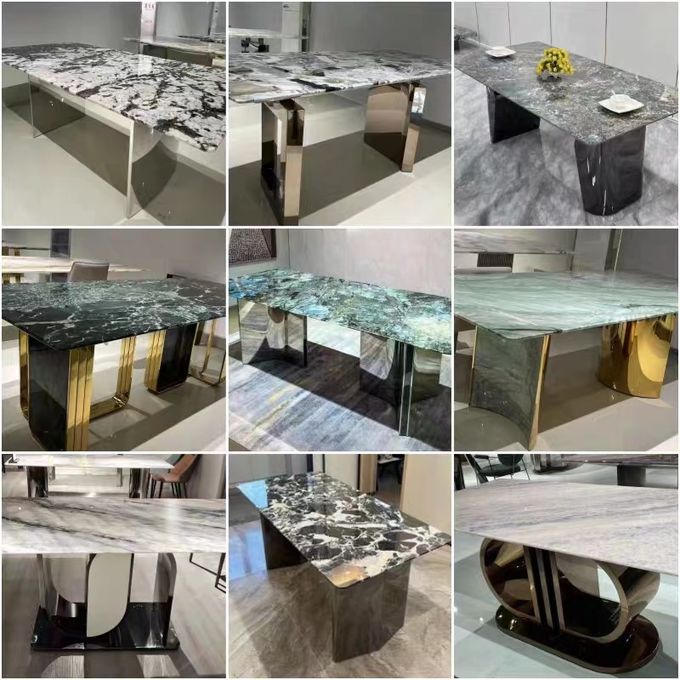 NEXTOP Stainless Steel Marble Top Dining Table Sets Art Base Rectangle 5