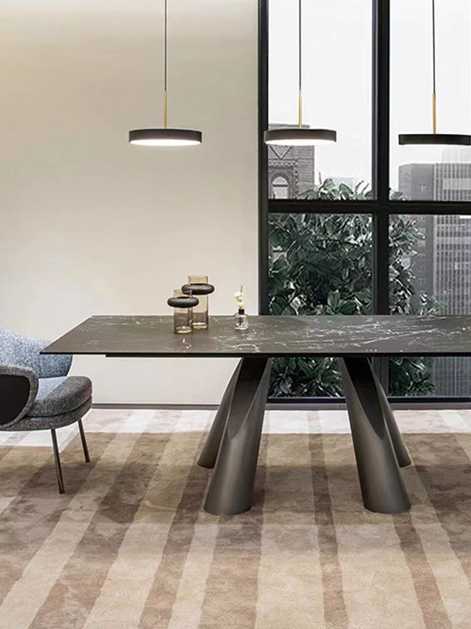 NEXTOP Stainless Steel Marble Top Dining Table Sets Art Base Rectangle 3