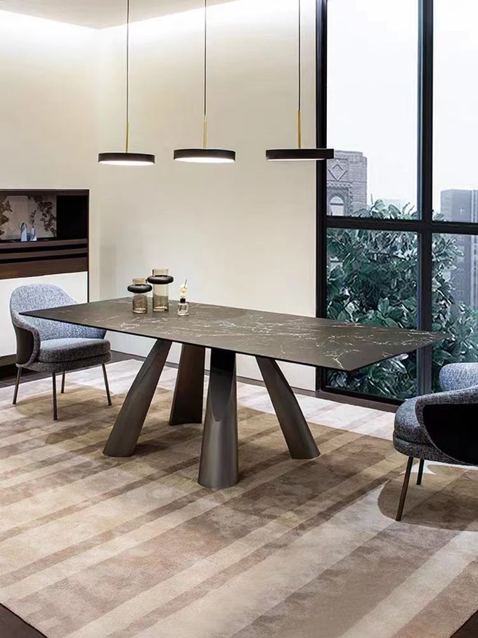 NEXTOP Stainless Steel Marble Top Dining Table Sets Art Base Rectangle 4