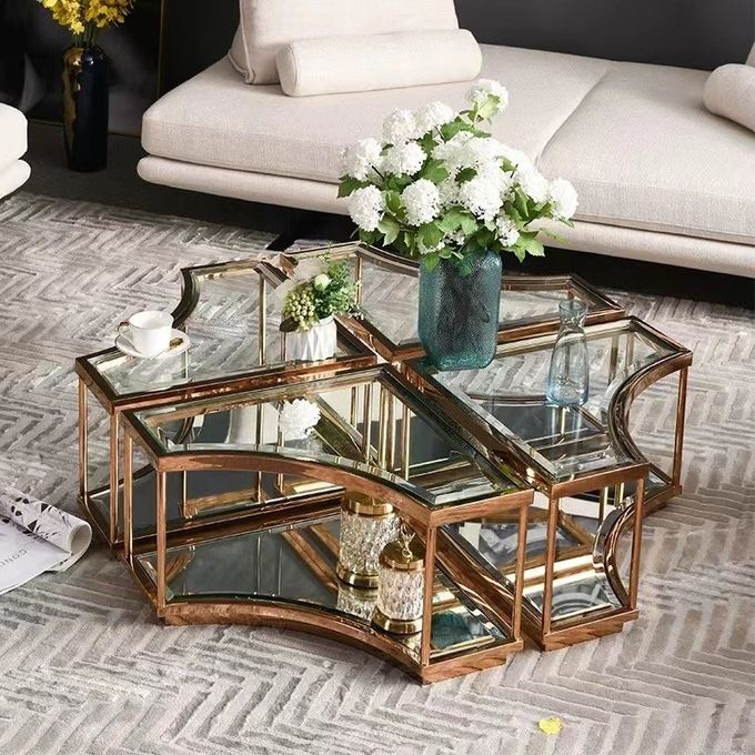 OEM Modern Glass Coffee Table Mirror Rose Gold Center Table For Lobby Home Villa 3