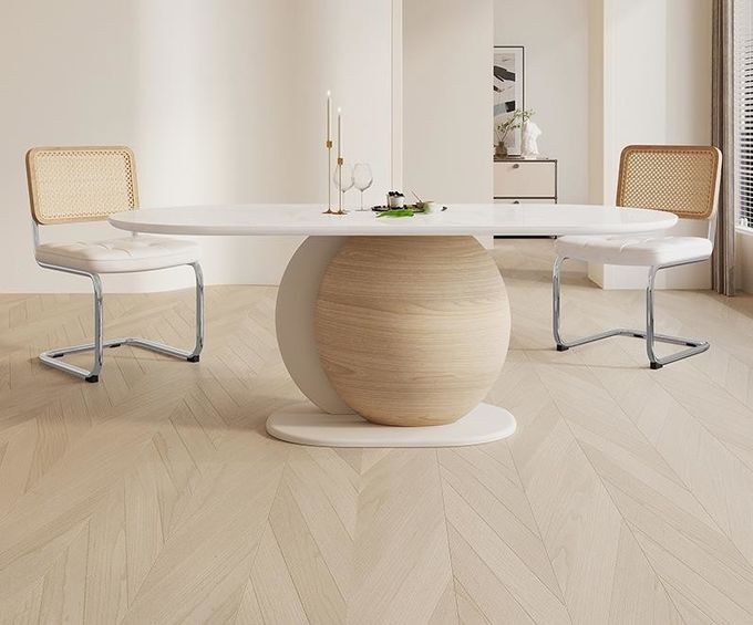 Nordic Hotel Restaurant Furniture Minimalist Style Wood Creative Personality Oval Marble Dining Table 2