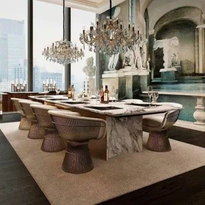Restaurant Villa White Marble Top Dining Table 8 10 Metal Chairs Set 1