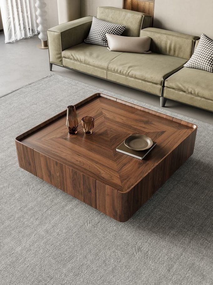 Black Walnut Coffee Table Nordic Light Luxury Square Tea Table For Lobby Office 1