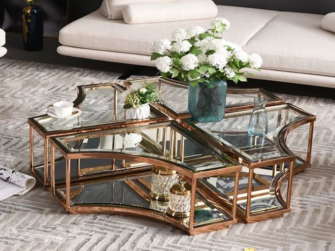 OEM Modern Glass Coffee Table Mirror Rose Gold Center Table For Lobby Home Villa 2