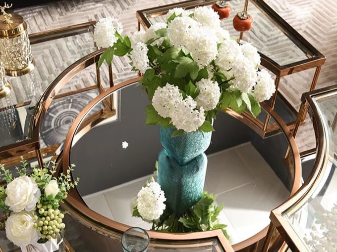 OEM Modern Glass Coffee Table Mirror Rose Gold Center Table For Lobby Home Villa 0