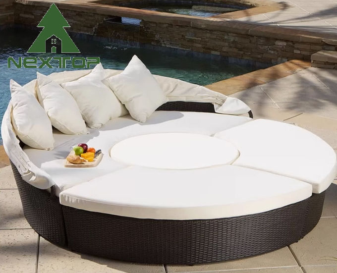 Durable Outdoor Wicker Furniture Sunbed Unique Round Sofa With Canopy 1