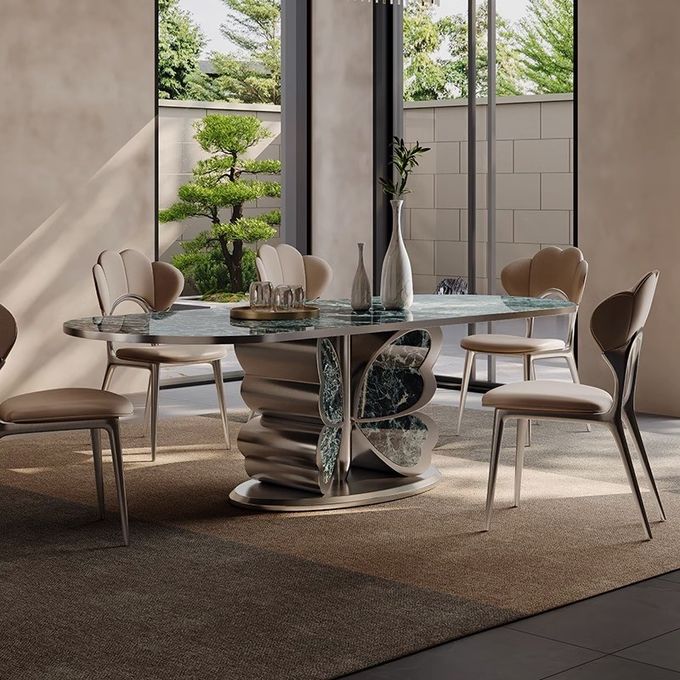 Fashionable Hotel Restaurant Furniture Marble Butterfly Shape Metal Base Dining Table 3